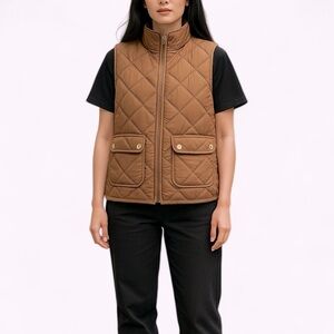 J.Crew | Quilted Down Filled Puffer Vest Tan Gold Buttons Size Small Cozy